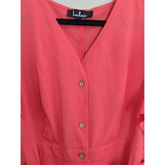 Lulus Capri Coast Coral Pink Button-Front Midi Dress Size‎ 6 NWT - Picture 3 of 7
